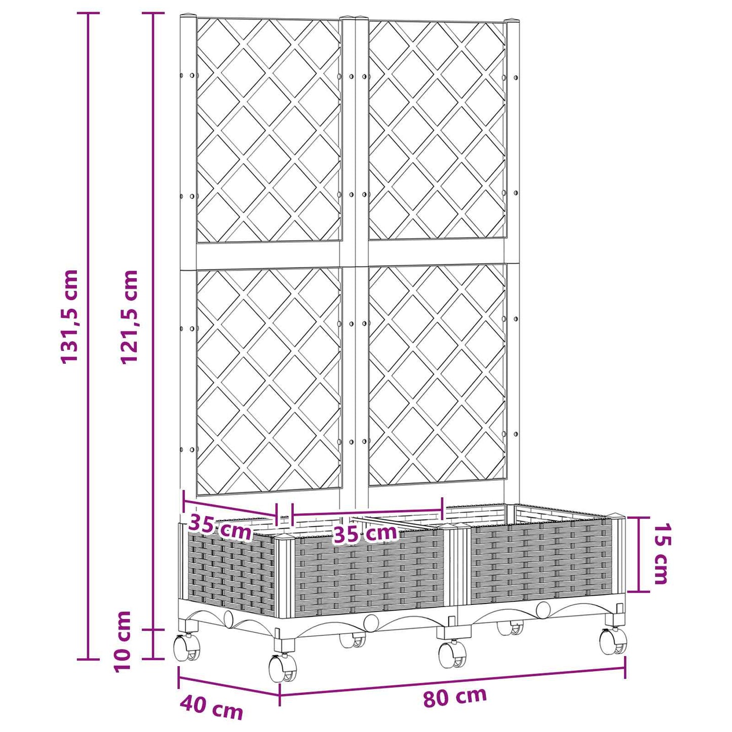vidaXL Garden Planter with Trellis&Wheels Brown 80 x 40 x 131.5 cm PP