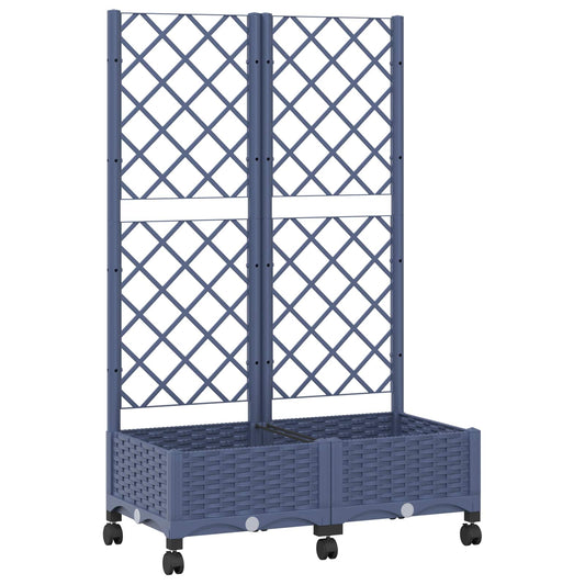 vidaXL Garden Planter with Trellis&Wheels Blue Grey 80 x 40 x 131.5 cm
