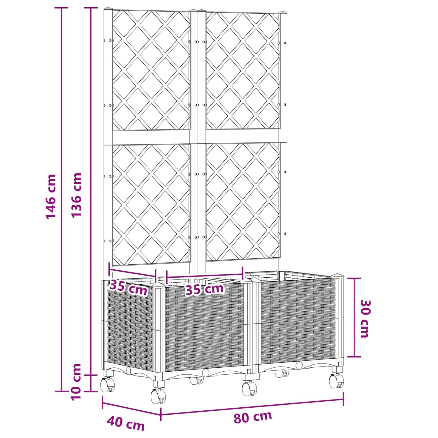 vidaXL Garden Planter with Trellis&Wheels Blue Grey 80 x 40 x 146 cm