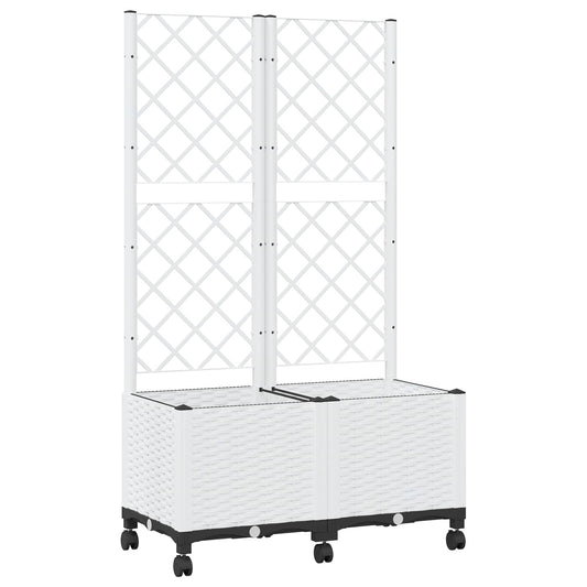 vidaXL Garden Planter with Trellis&Wheels White 80 x 40 x 146 cm PP