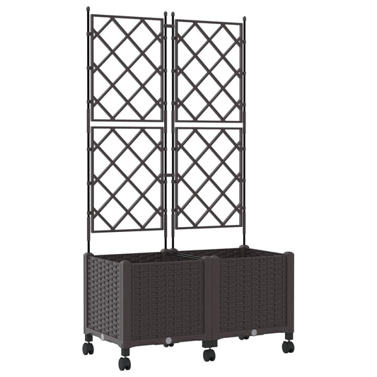 vidaXL Garden Planter with Trellis&Wheels 2 pcs Brown 80 x 40 x 149 cm
