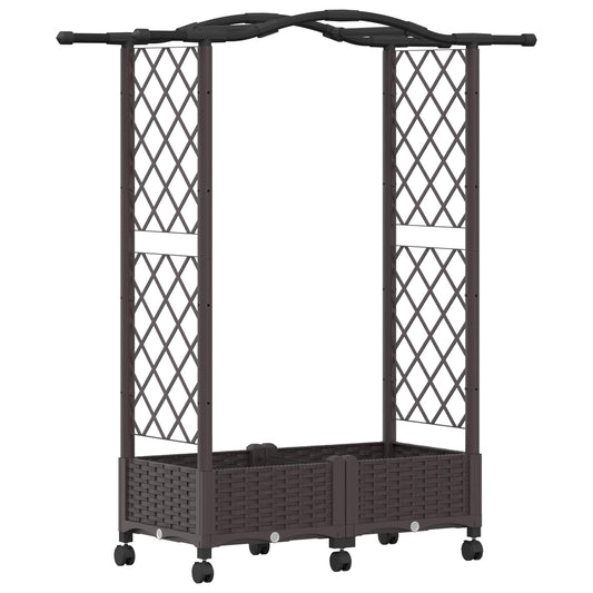 vidaXL Raised Bed with Trellis and Roof Brown 124 x 40 x 129 cm PP