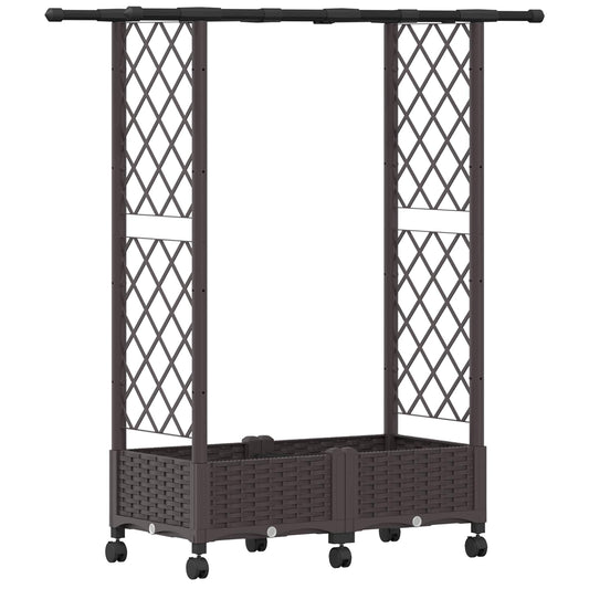 vidaXL Raised Bed with Trellis and Roof Brown 122.5 x 40 x 127 cm PP