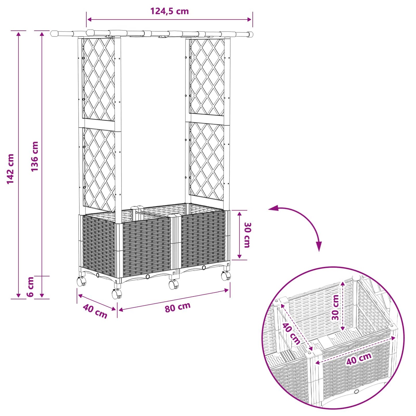 vidaXL Raised Bed with Trellis and Roof Brown 124.5 x 40 x 142 cm PP