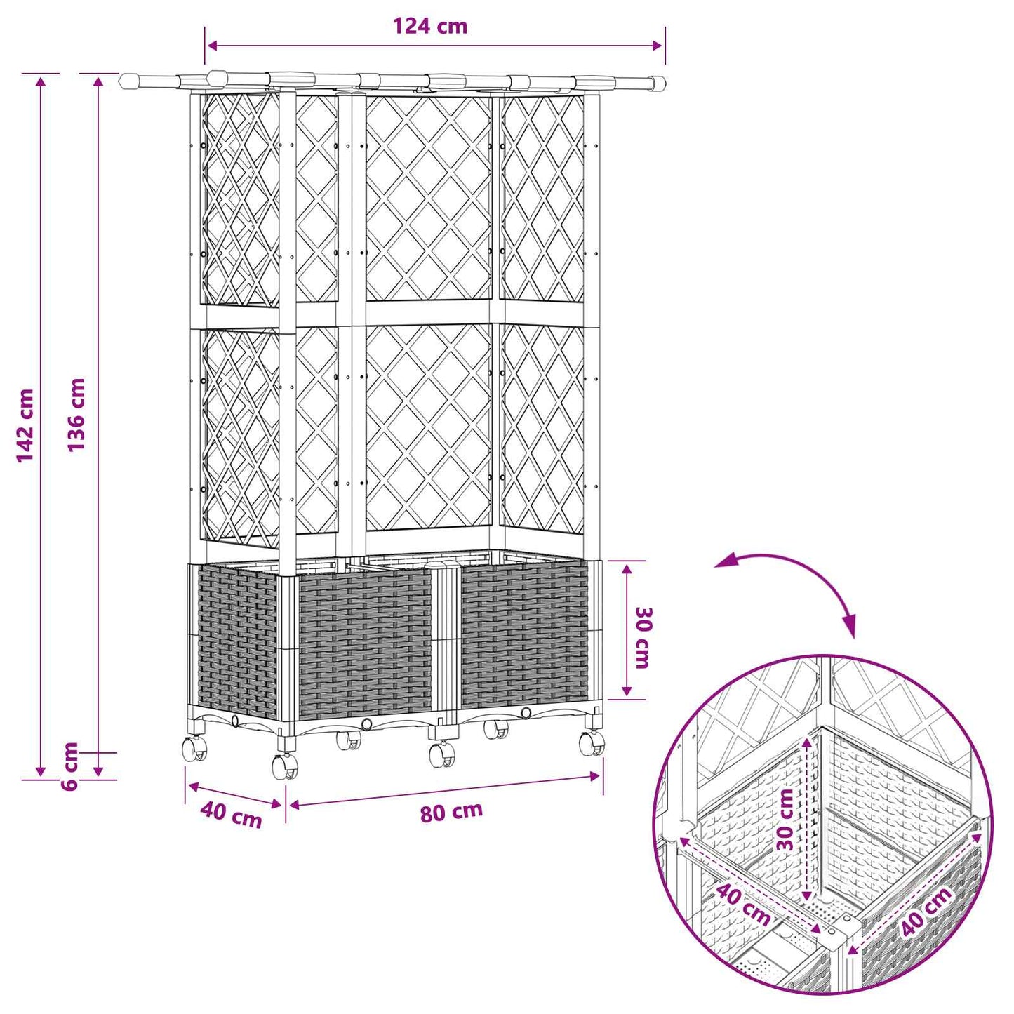 vidaXL Raised Bed with Trellis and Roof Grey 124 x 40 x 142 cm PP