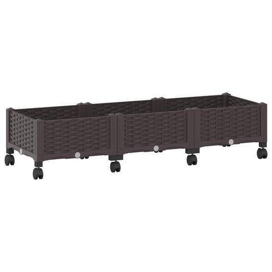 vidaXL Garden Planter with Wheels Brown 120 x 40 x 29 cm PP