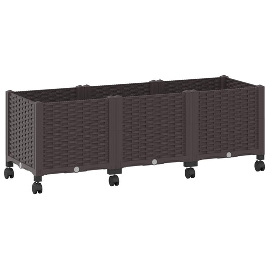 vidaXL Garden Planter with Wheels Brown 120 x 40 x 44 cm PP