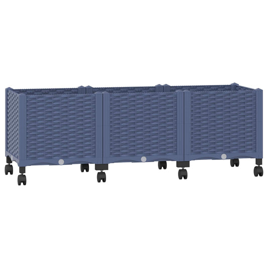 vidaXL Garden Planter with Wheels Blue Grey 120 x 40 x 48 cm PP