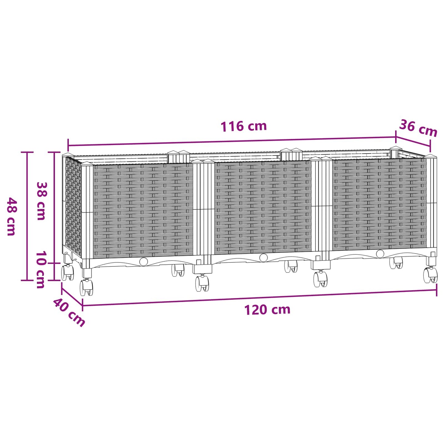 vidaXL Garden Planter with Wheels Blue Grey 120 x 40 x 48 cm PP