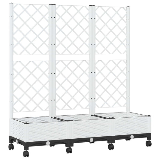 vidaXL Garden Planter with Trellis&Wheels White 120 x 40 x 131.5 cm PP