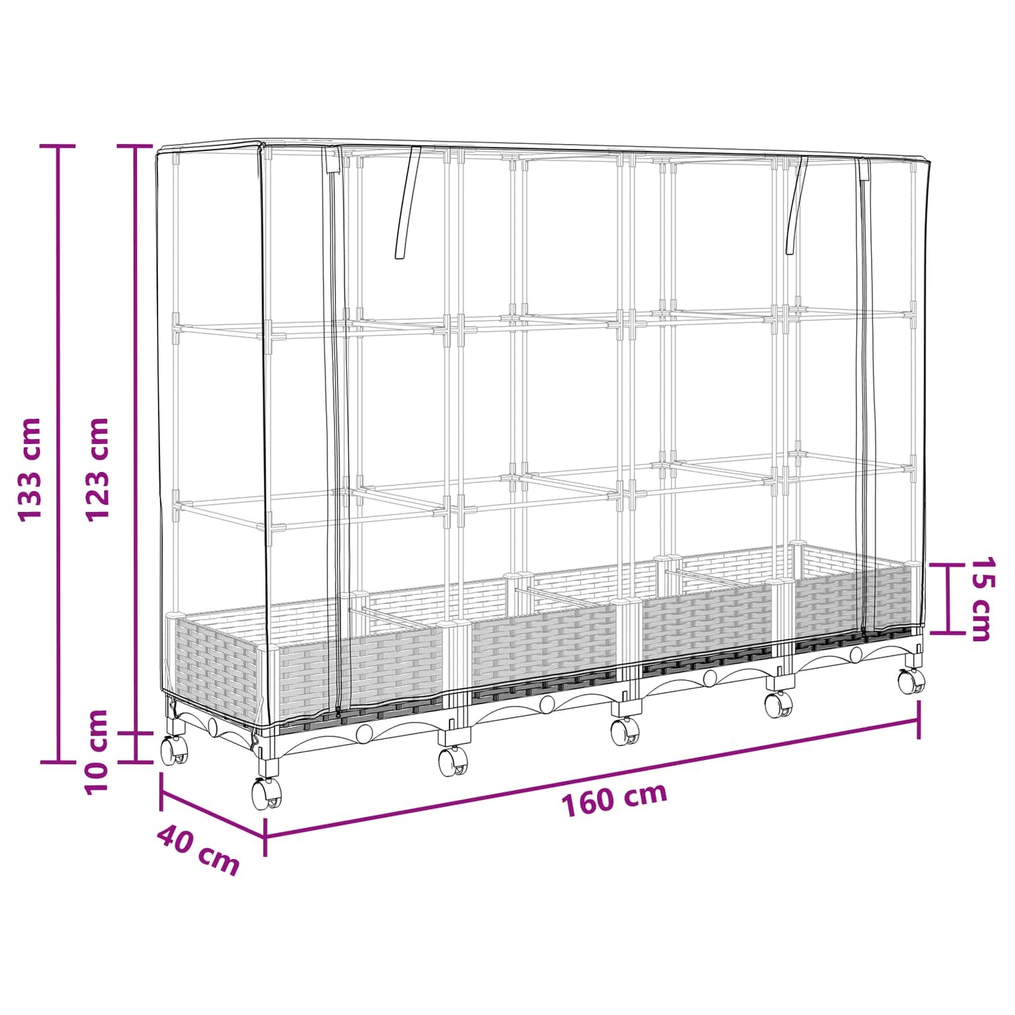 vidaXL Garden Planter with Greenhouse Cover&Wheels 3 pcs White PP
