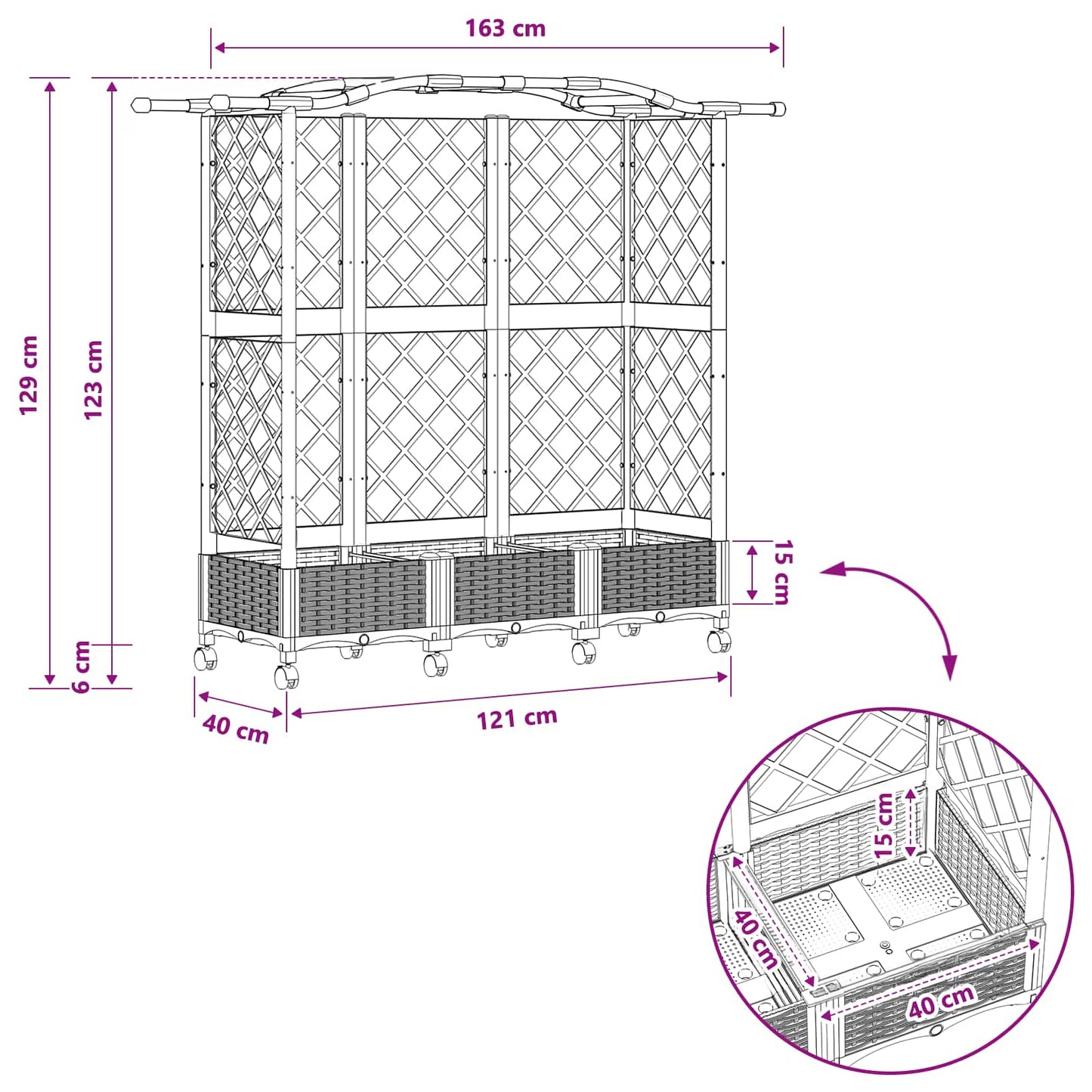 vidaXL Raised Bed with Trellis and Roof Brown 163 x 40 x 129 cm PP