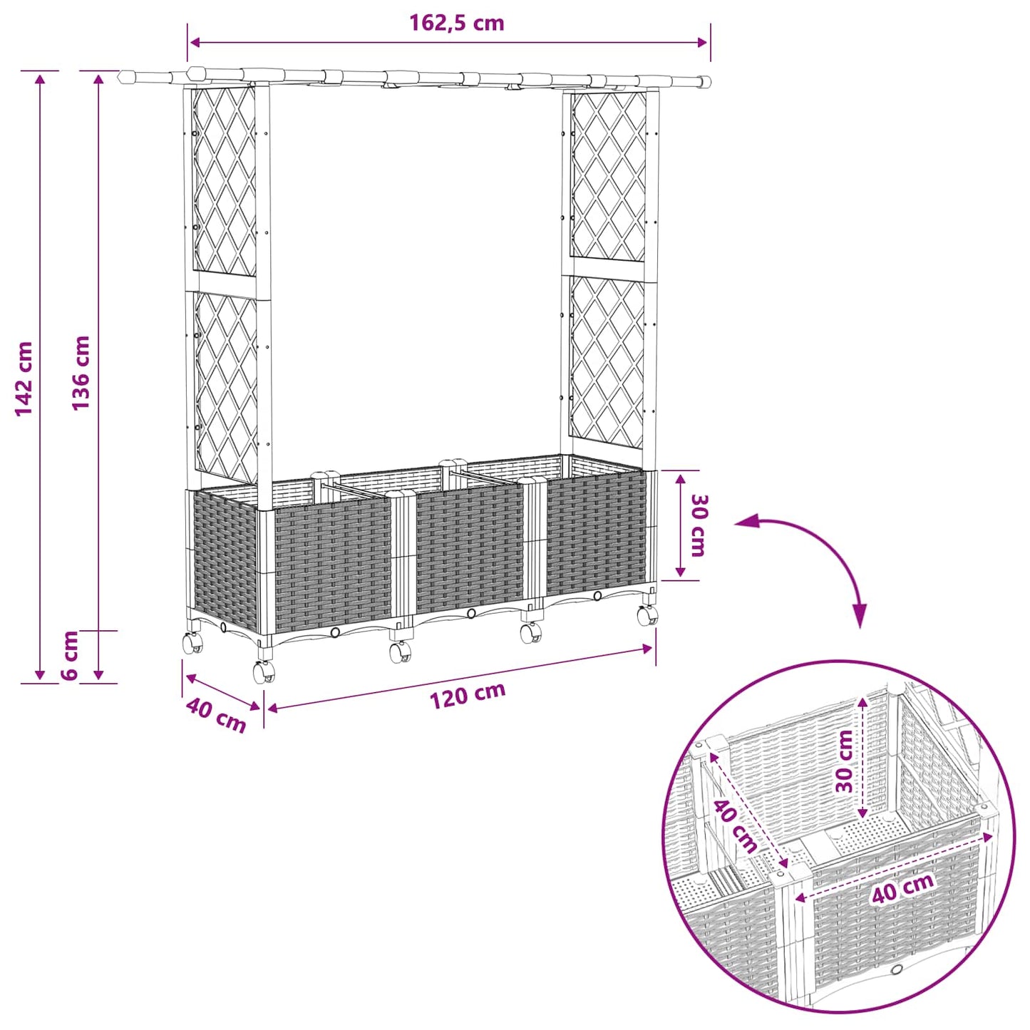 vidaXL Raised Bed with Trellis and Roof Brown 162.5 x 40 x 142 cm PP