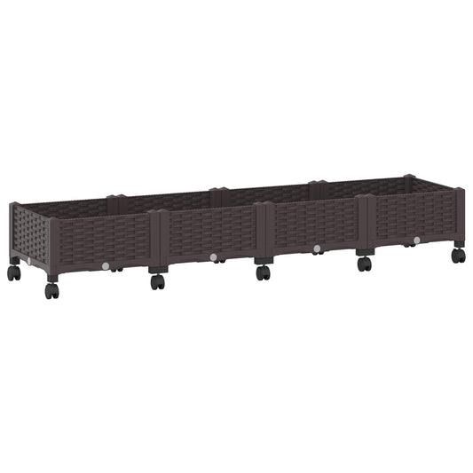 vidaXL Garden Planter with Wheels Brown 160 x 40 x 29 cm PP