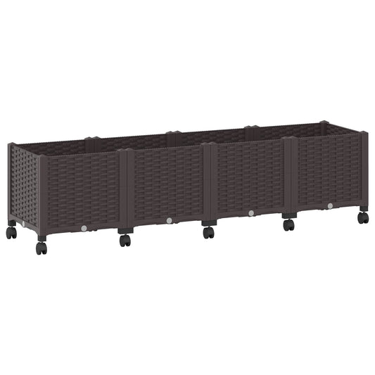vidaXL Garden Planter with Wheels Brown 160 x 40 x 44 cm PP