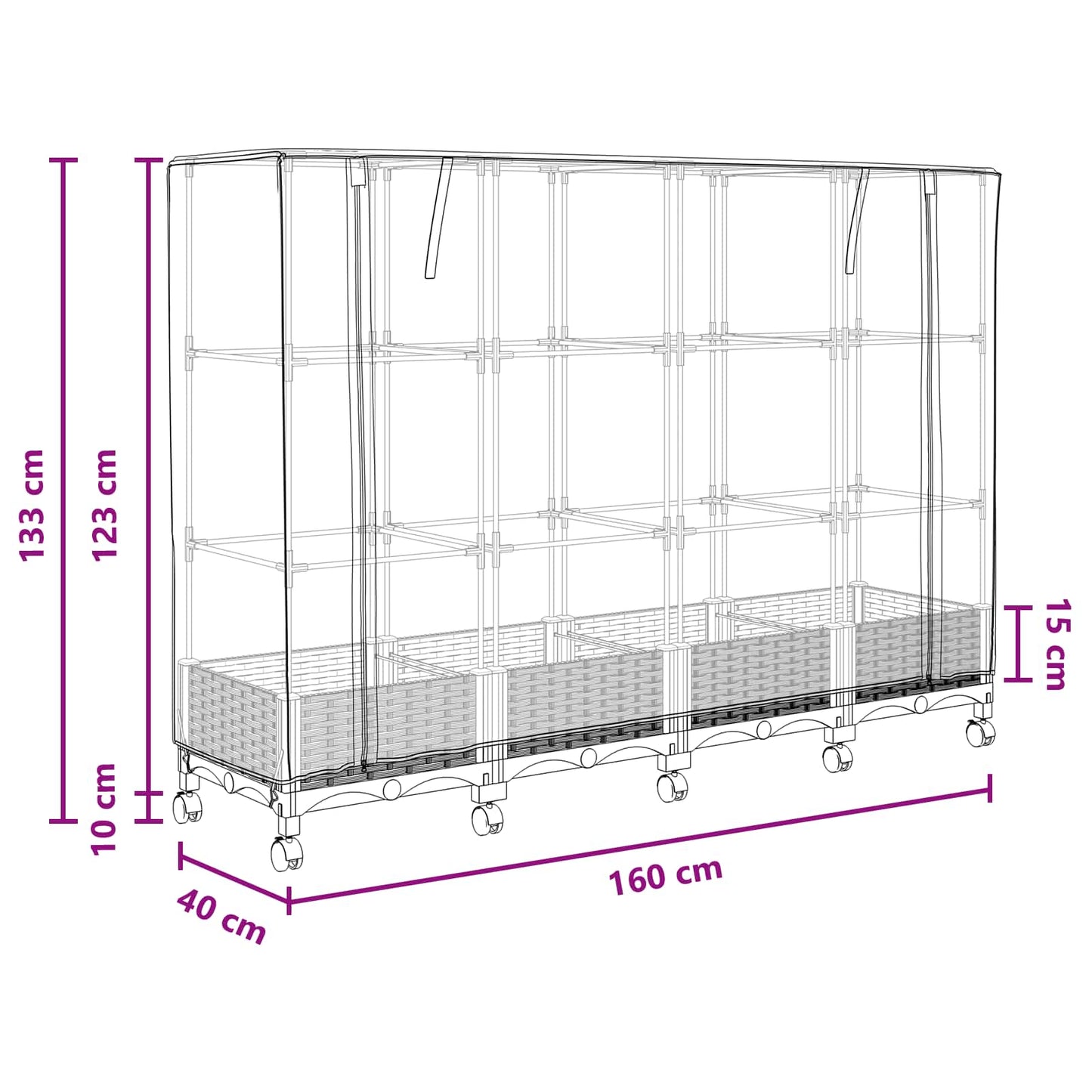 vidaXL Garden Planter with Greenhouse Cover&Wheels 4 pcs White PP