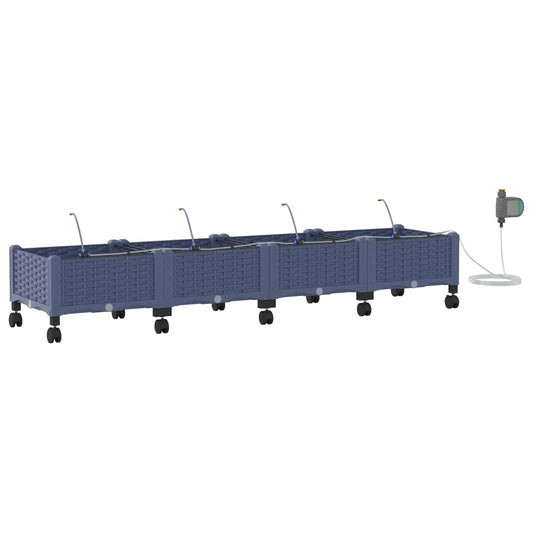 vidaXL Garden Planter with Irrigation&Wheels 4 pcs Grey PP
