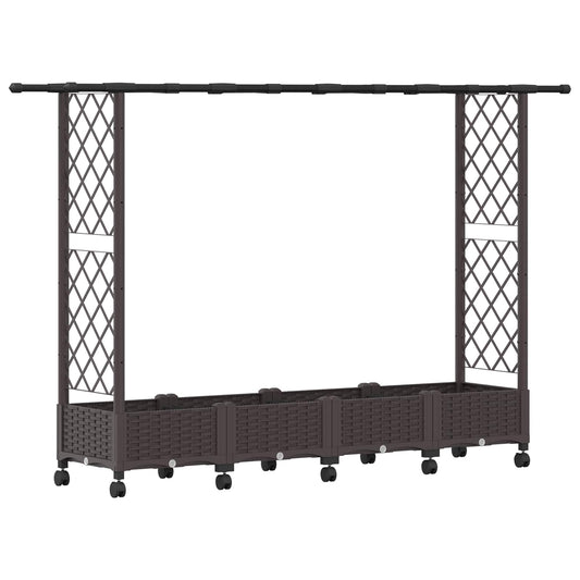 vidaXL Raised Bed with Trellis and Roof Brown 203 x 40 x 127 cm PP
