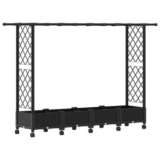 vidaXL Raised Bed with Trellis and Roof Black 203 x 40 x 127 cm PP