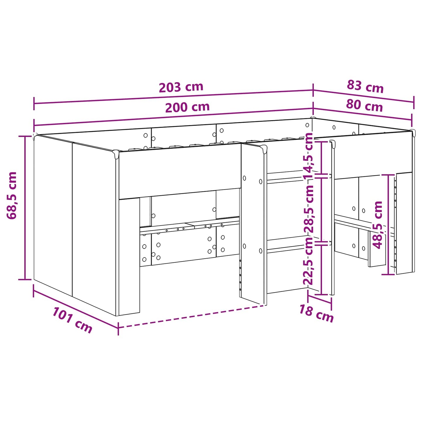vidaXL Kids'High Bed Frame Smoked Oak 80 x 200 cm Engineered Wood