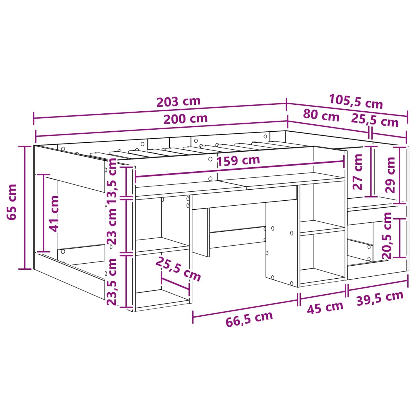 vidaXL Kids'Bed Frame with Storage Sonoma Oak 80 x 200 cm