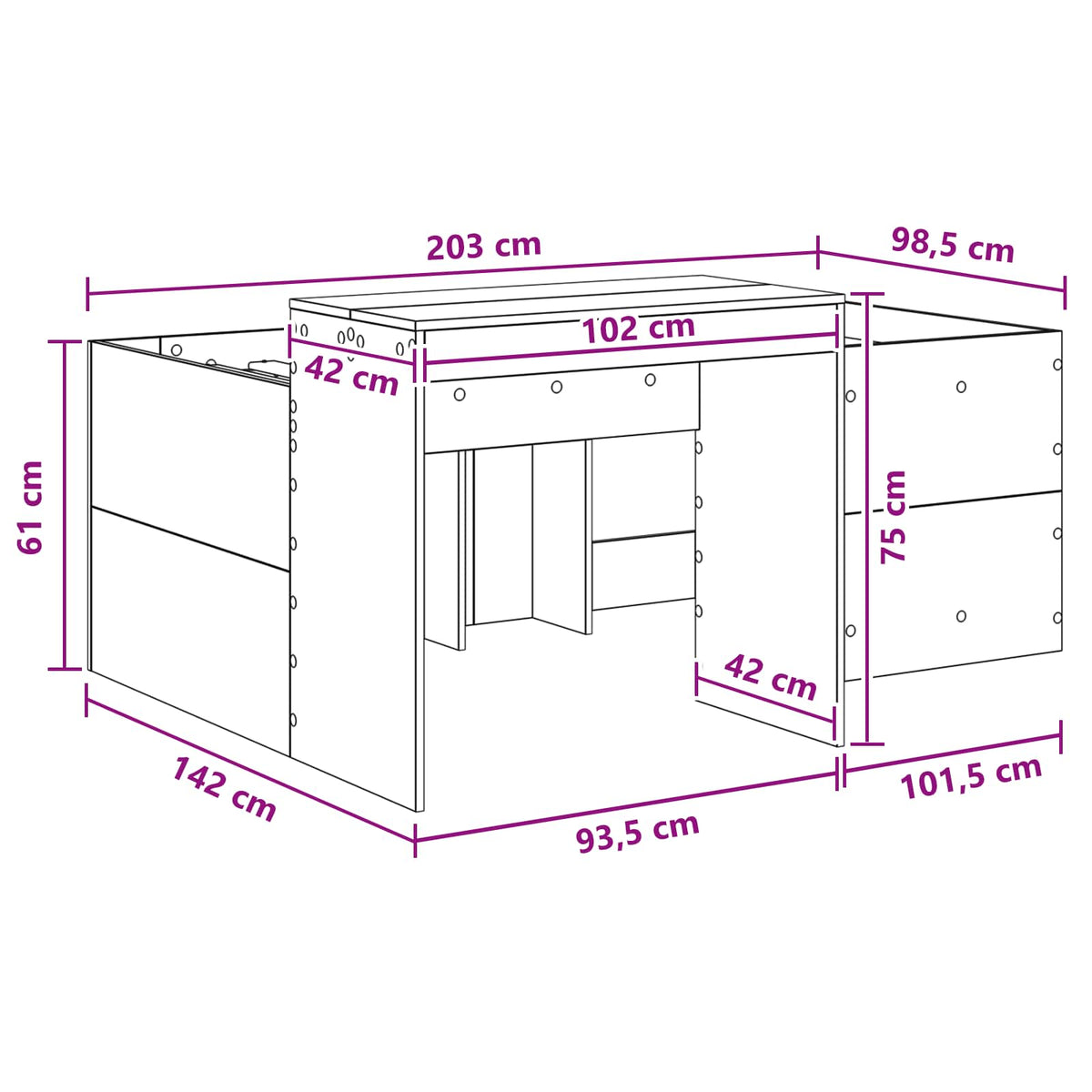 vidaXL Kids'High Bed Frame with Desk Grey Sonoma 98.5 x 203 cm