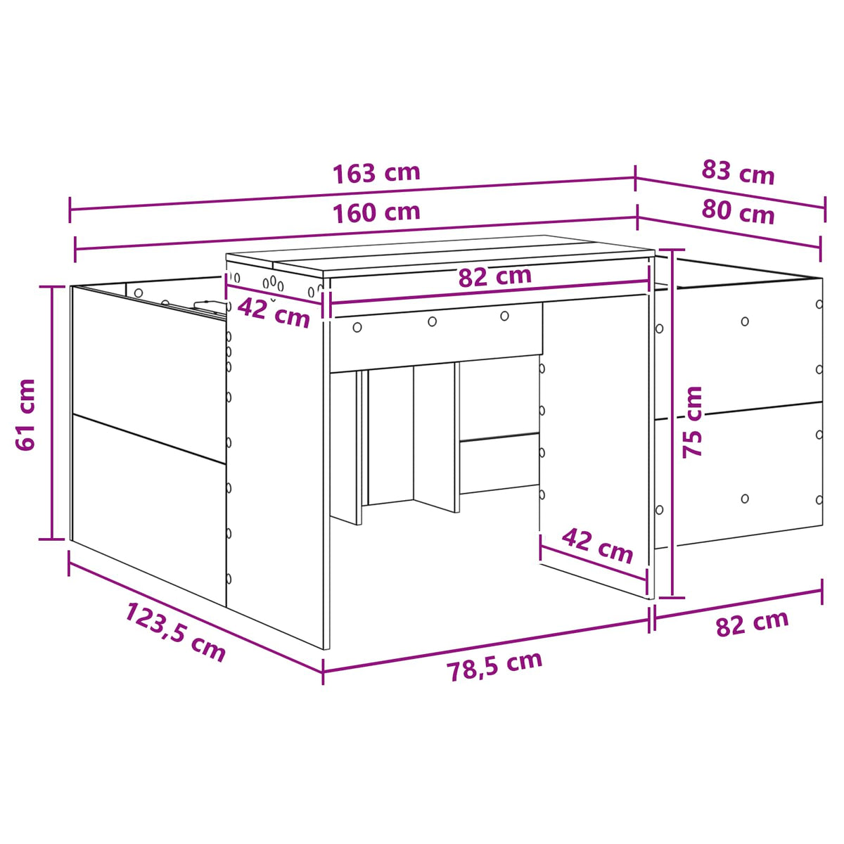 vidaXL Kids'High Bed Frame with Desk White 80 x 160 cm