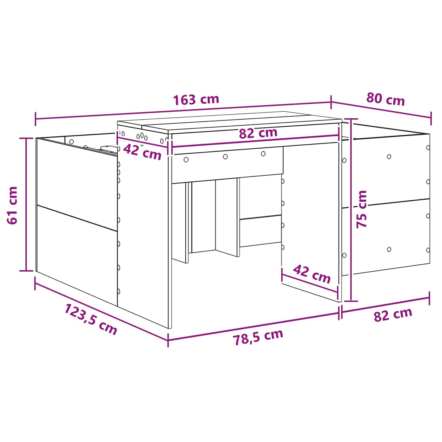 vidaXL Kids'High Bed Frame with Desk Black 80 x 160 cm