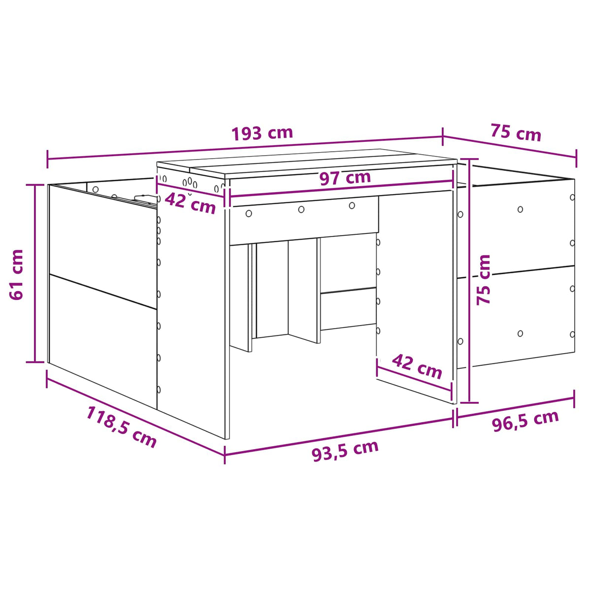 vidaXL Kids'High Bed Frame with Desk Concrete Grey 75 x 190 cm