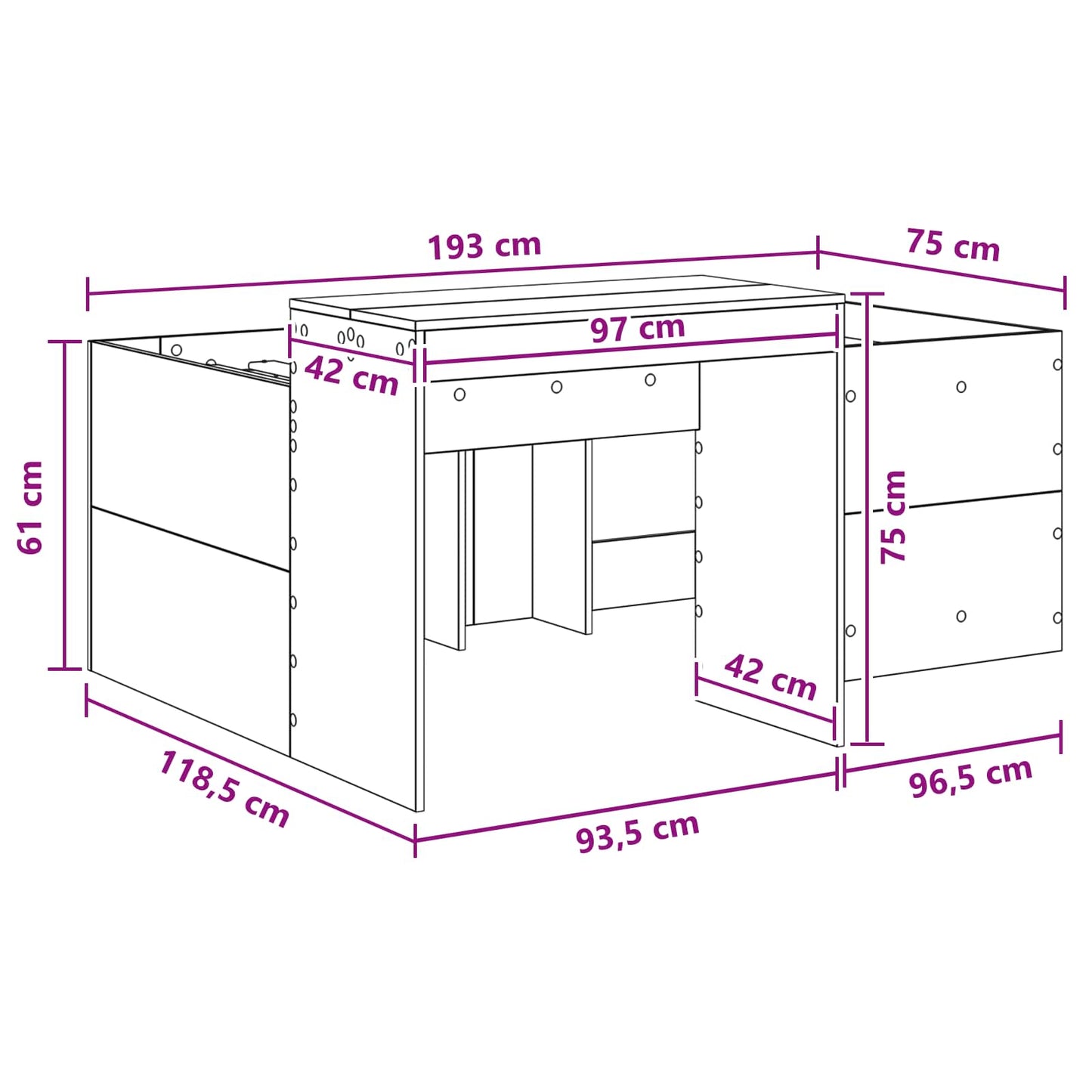 vidaXL Kids'High Bed Frame with Desk Grey Sonoma 75 x 190 cm