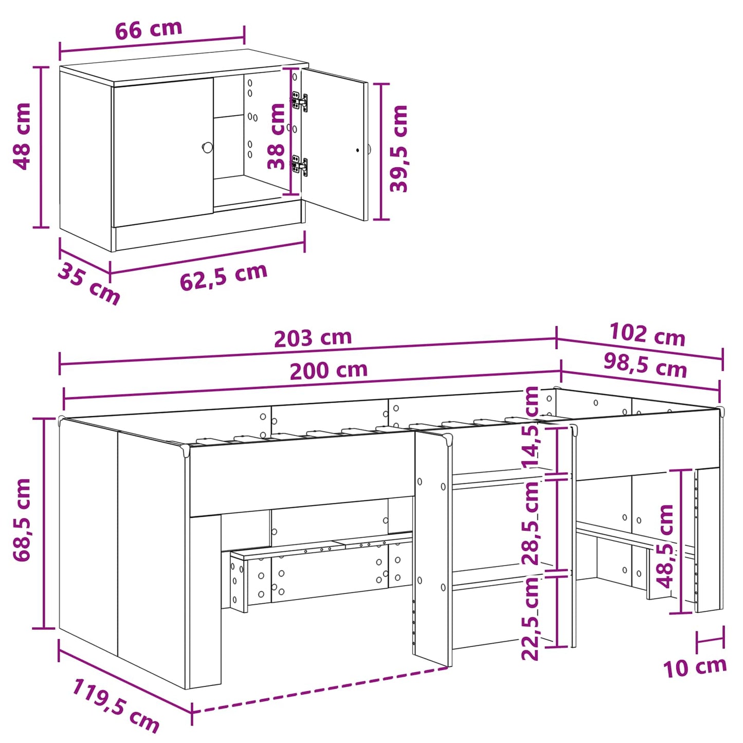vidaXL Loft Bed Frame with Cabinet 3 pcs Sonoma Oak Engineered Wood