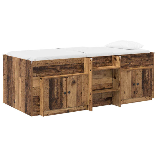 vidaXL Loft Bed Frame with Cabinet 3 pcs Old Wood Engineered Wood