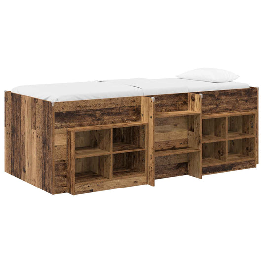 vidaXL Loft Bed Frame with Cabinet 3 pcs Old Wood Engineered Wood