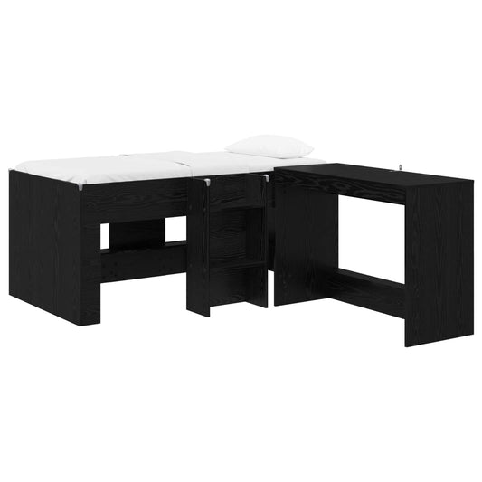 vidaXL Kids'High Bed Frame with Desk 2 pcs Black Oak Engineered Wood