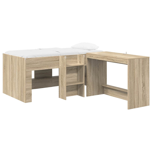 vidaXL Kids'High Bed Frame with Desk 2 pcs Sonoma Oak Engineered Wood