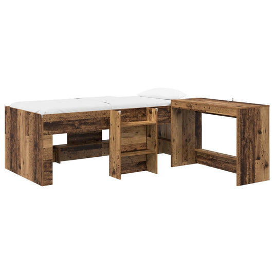 vidaXL Kids'High Bed Frame with Desk Old wood 90 x 190 cm