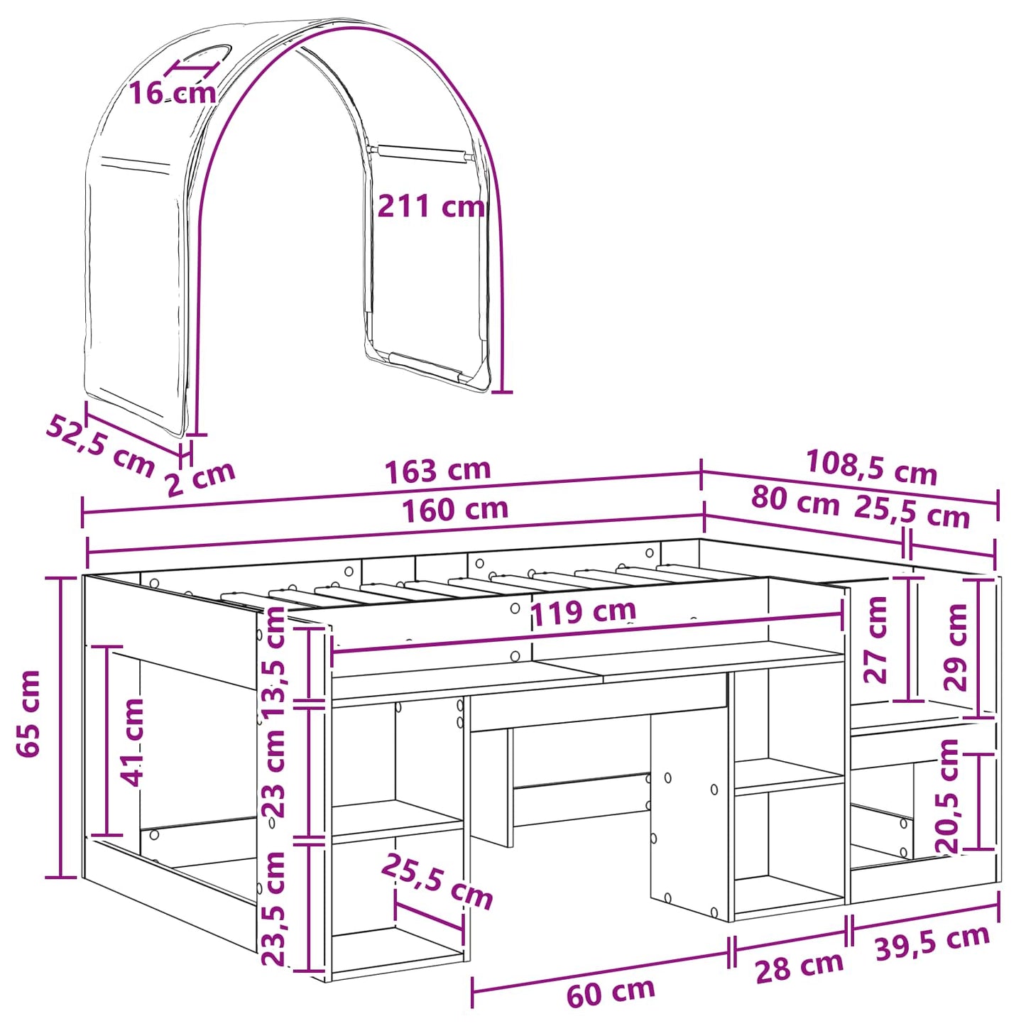 vidaXL Bed with Tunnel 3 pcs Sonoma Oak and White Engineered Wood