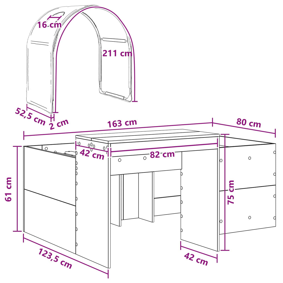 vidaXL Bed with Tunnel 3 pcs Sonoma Oak and White Engineered Wood