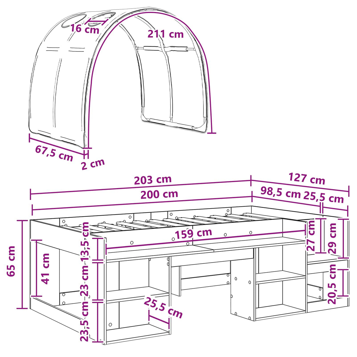 vidaXL Bed Frame with Tunnel 3 pcs Sonoma Oak and Blue Engineered Wood