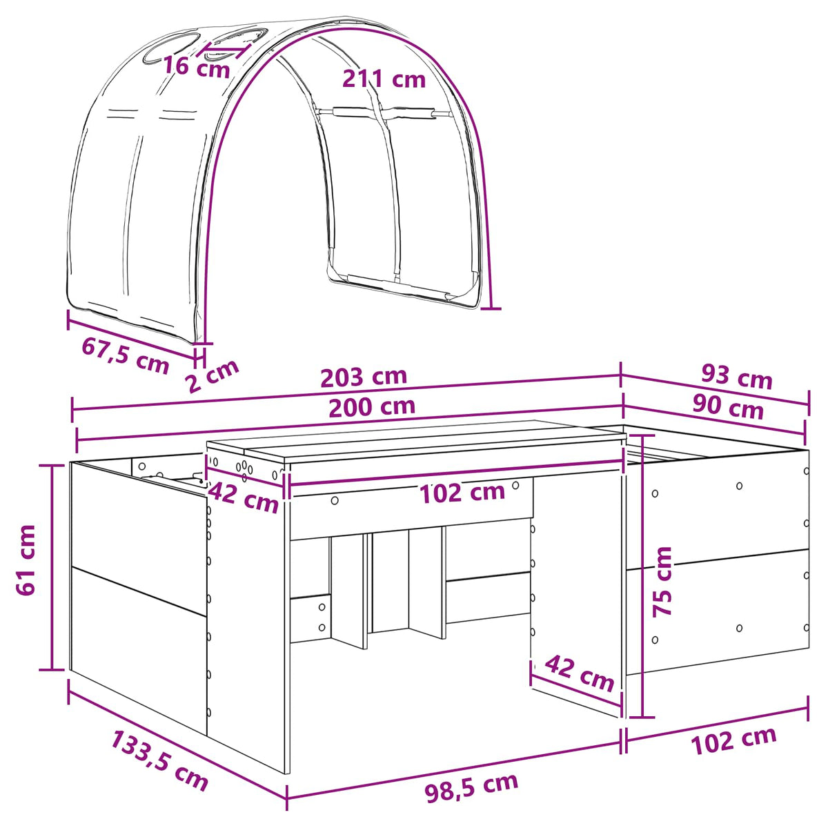 vidaXL Bed with Tunnel 3 pcs Sonoma Oak and Blue Engineered Wood