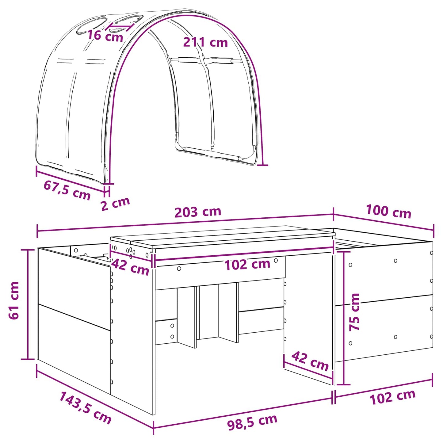 vidaXL Bed with Tunnel 3 pcs White and Pink Engineered Wood