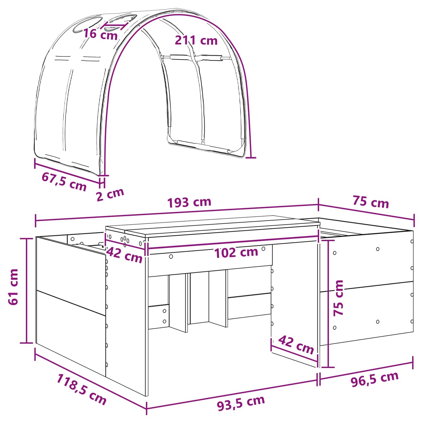 vidaXL Bed with Tunnel 3 pcs Artisian Oak and Blue Engineered Wood