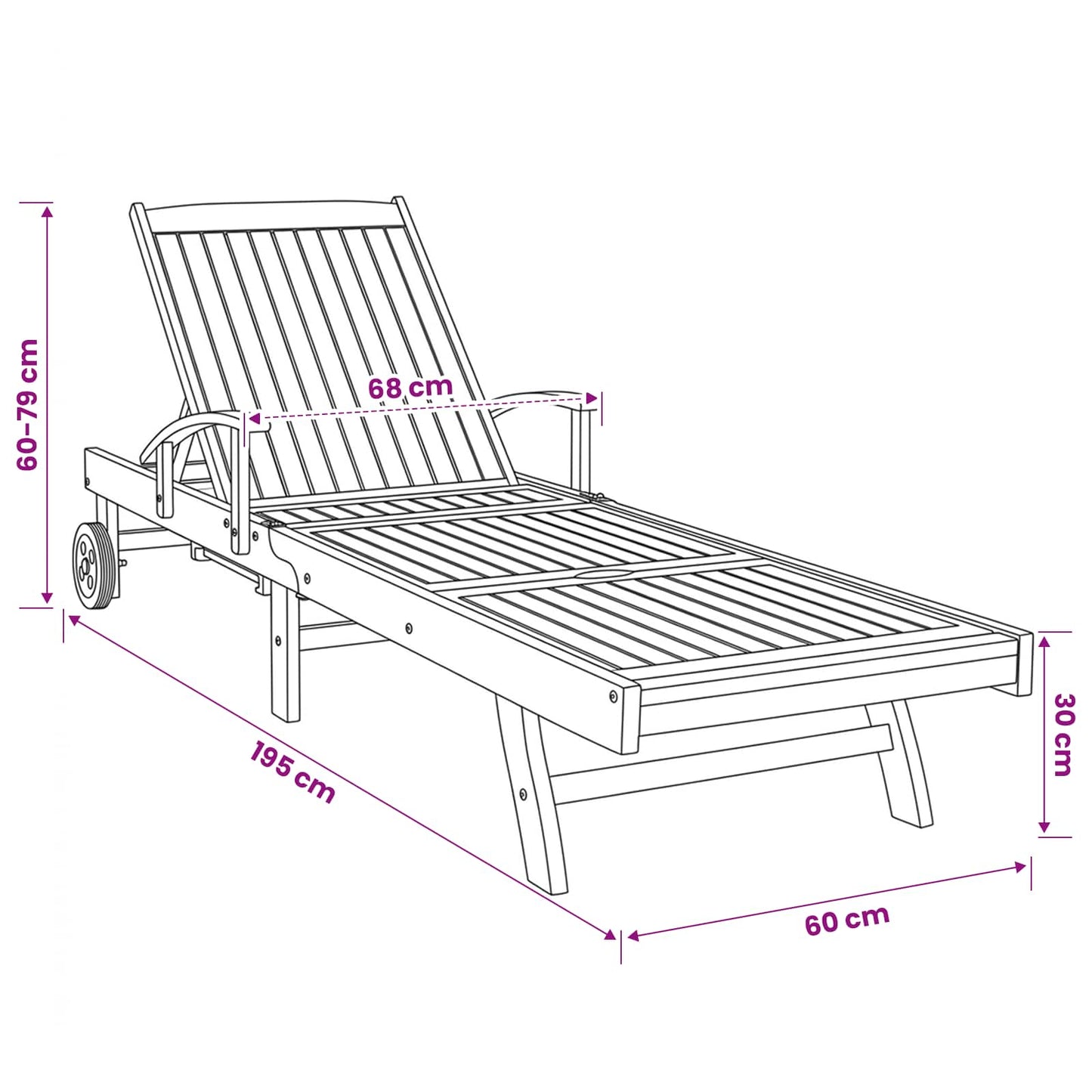 vidaXL Sun Lounger Folding 1-person Brown Solid Teak Wood