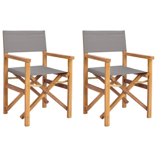 vidaXL Director Chair Brown and Light Grey Solid Teak Wood