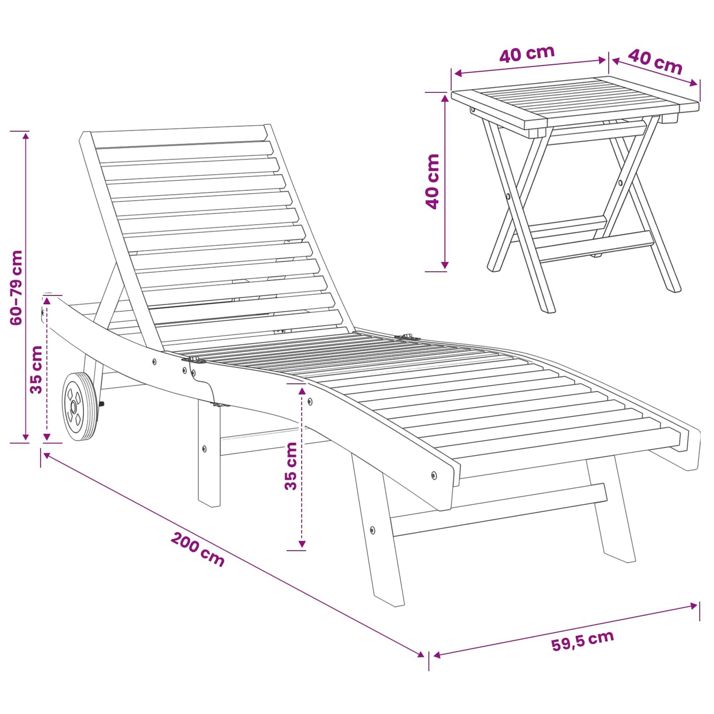 vidaXL Sun Lounger 2 pcs Brown Solid Teak Wood
