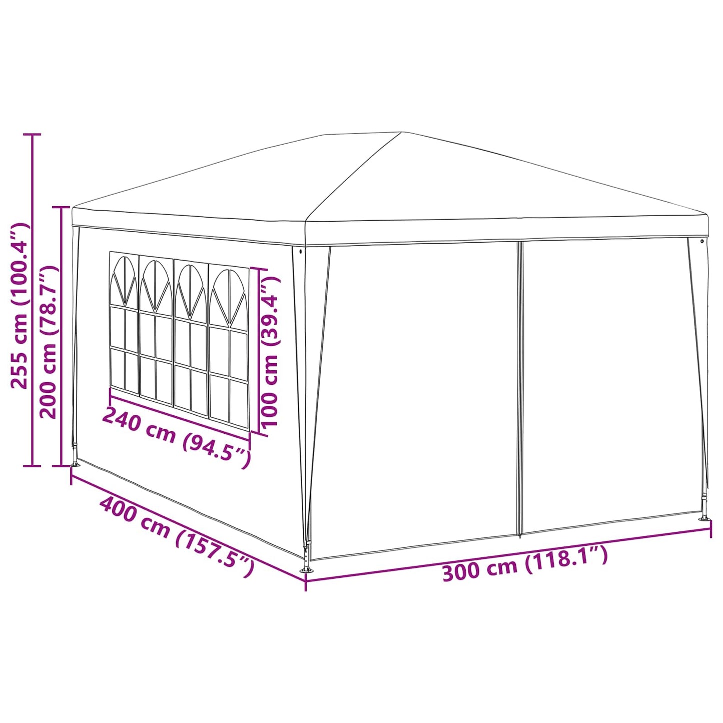 vidaXL Party Tent 400 x 300 x 255 cm Red PE and Steel