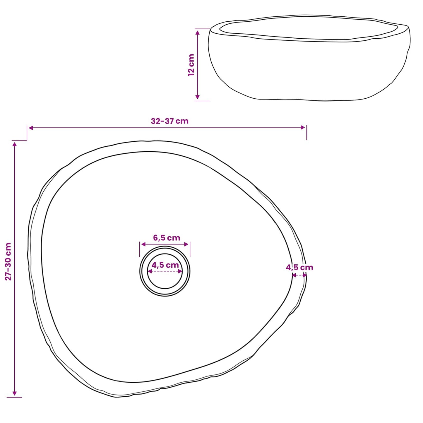 vidaXL Basin Oval Grey (32-37) x (27-30) x 12 cm Riverstone