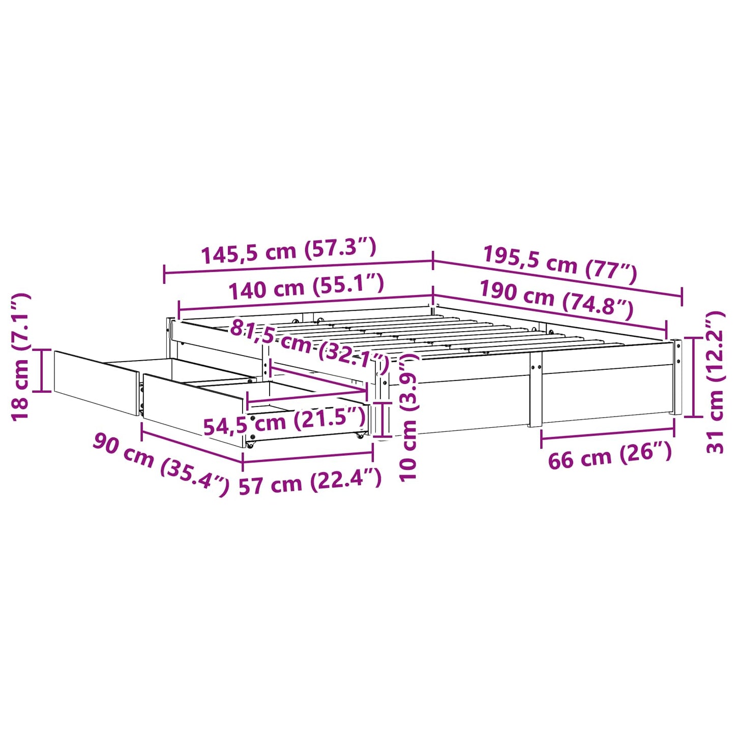 vidaXL Bed Frame with Drawer with Storage Solid Pine Wood