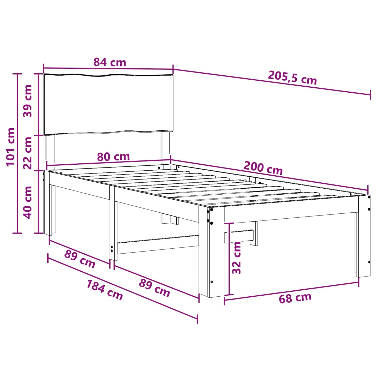 vidaXL Single Bed Frame with Headboard ROSTOCK White 80 x 200 cm