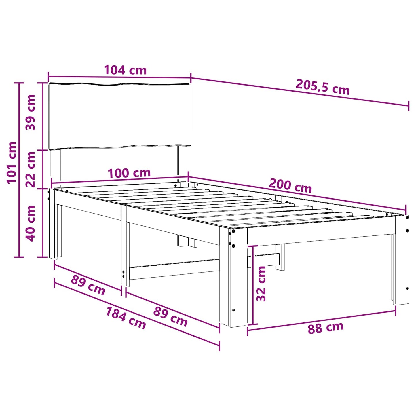 vidaXL Single Bed Frame with Headboard ROSTOCK Dark Brown 100 x 200 cm